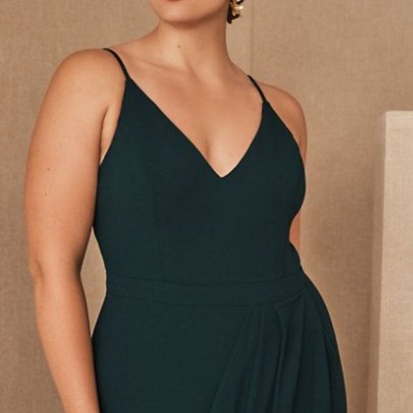 BHLDN Caron V-Neck Crepe Dress Emerald Green - Picture 4 of 15